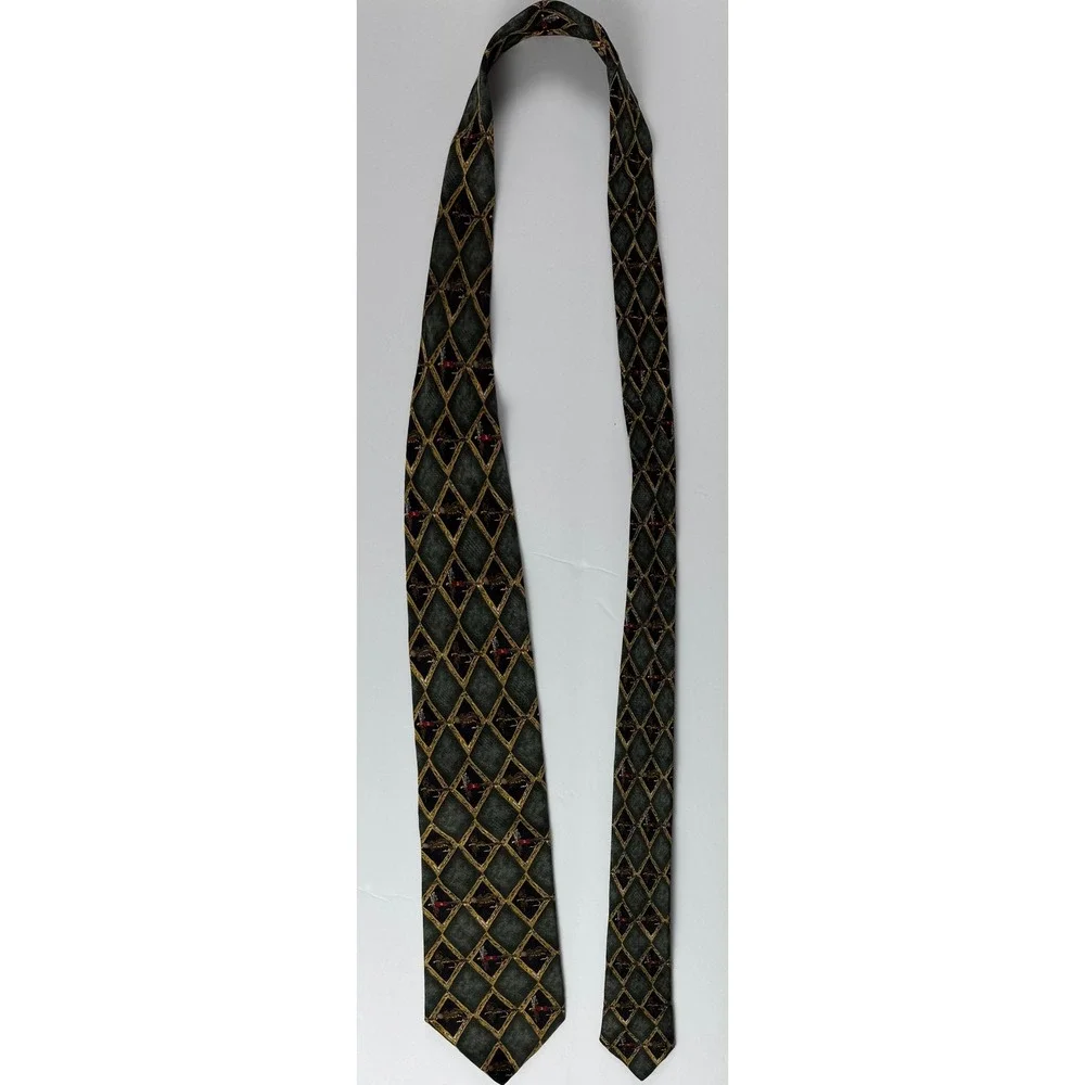 JZ Richards Mens Silk‎ Tie Green Black Diamond Fly Fishing Hand Crafted USA